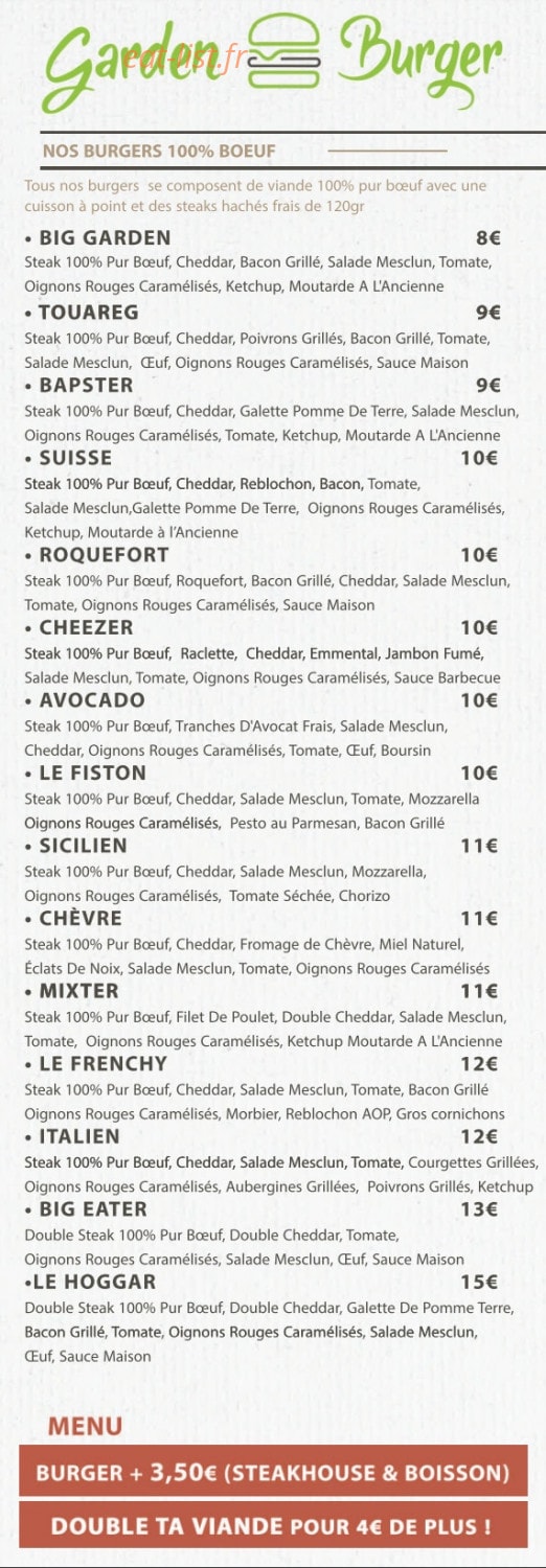 Garden Burger — carte page 1