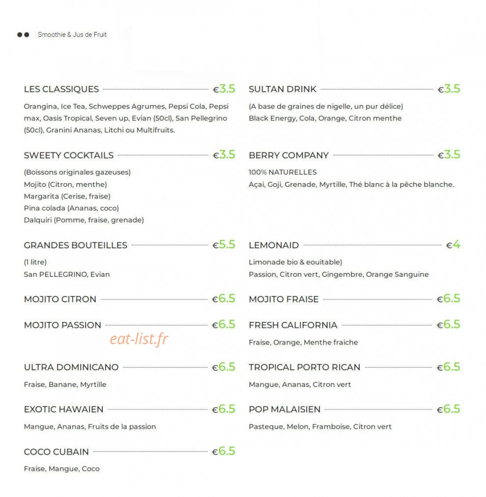 Carte et menu de Garden family à Annemasse — Smoothie et jus de fruit
