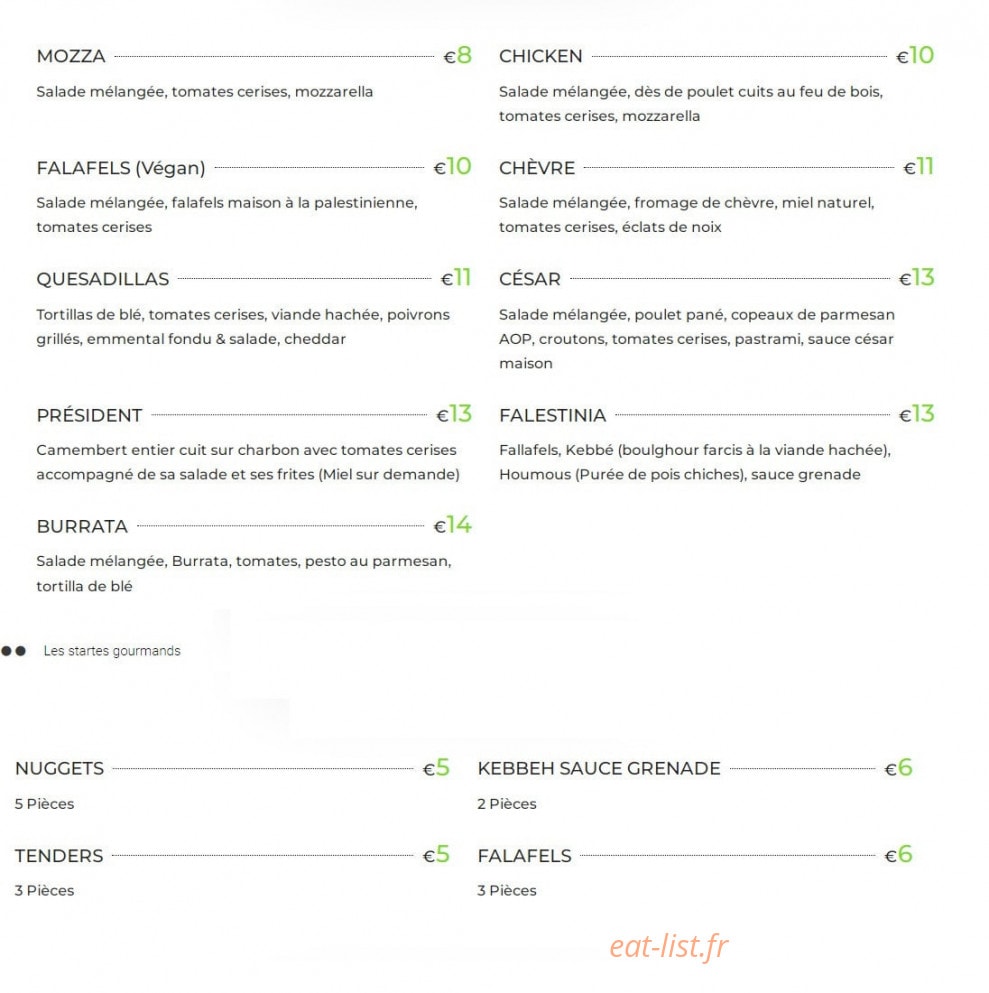 Carte et menu de Garden family à Annemasse — Les salades , les entrées et les startes gourmands