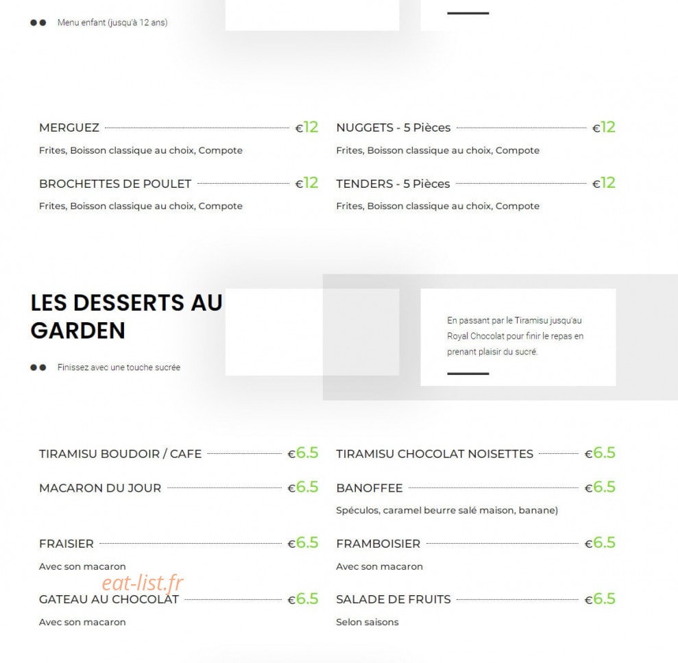 Carte et menu de Garden family à Annemasse — Menu enfant et desserts