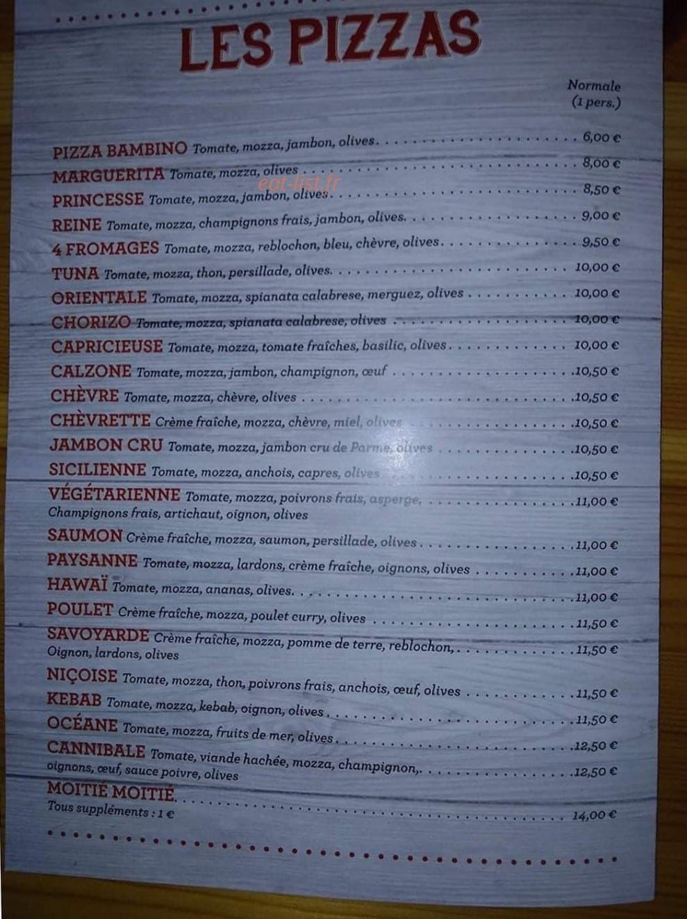 La Pizz' — carte page 1