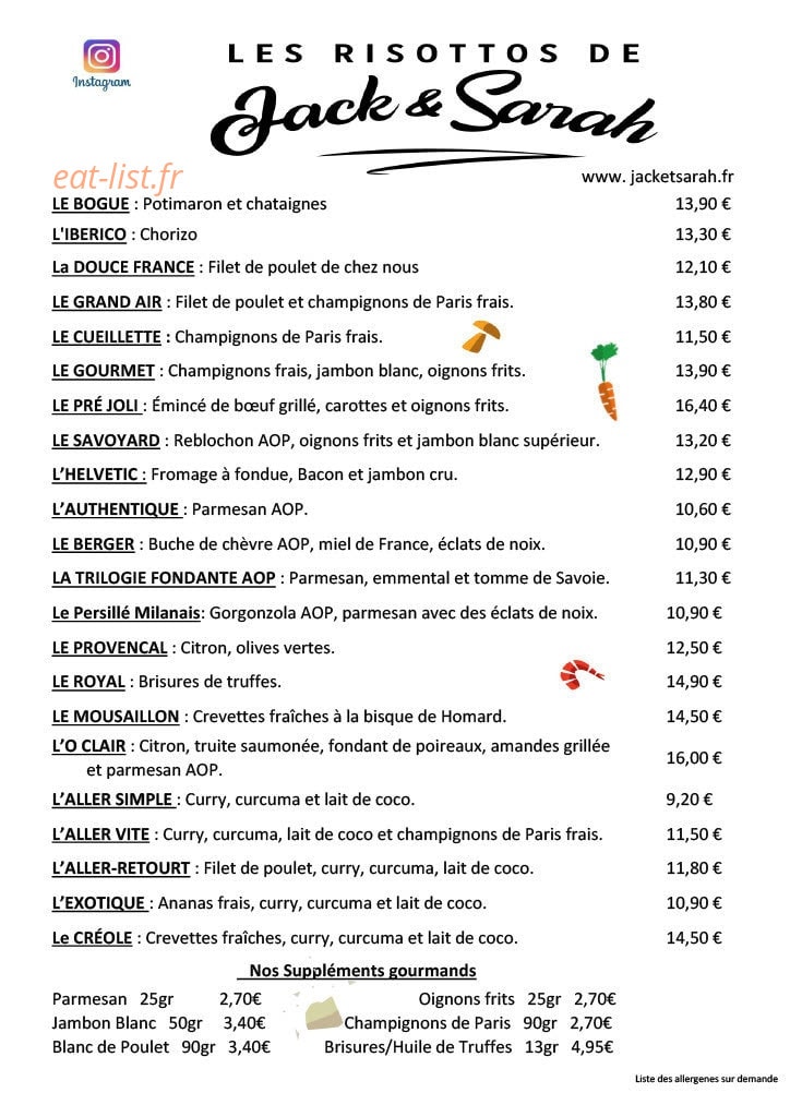 La Risotteria de Jack&Sarah — carte page 1