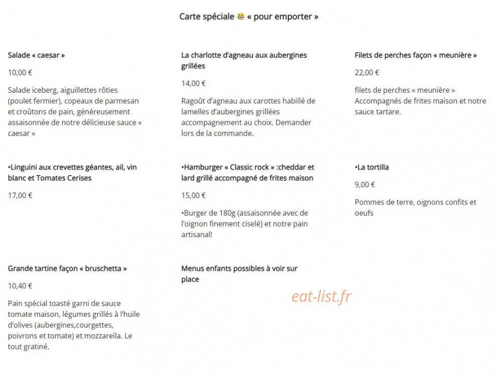 Le Bistrock — carte page 1
