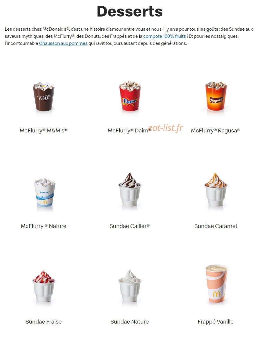 Mc Donald's — carte page 18