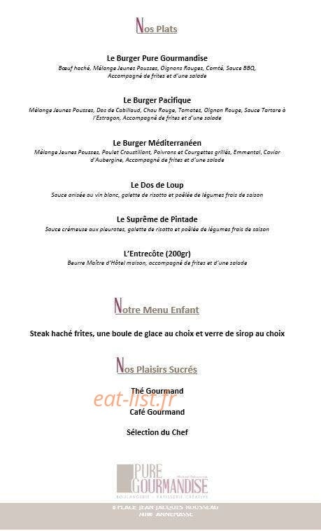 Pure Gourmandise — carte page 1