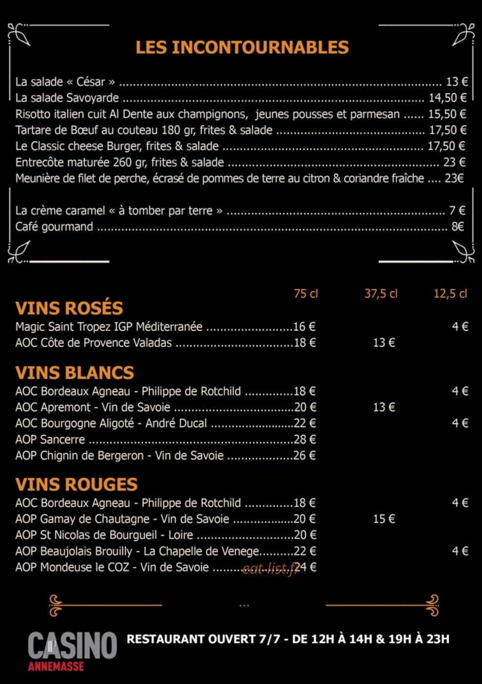 Restaurant du Casino — carte page 2