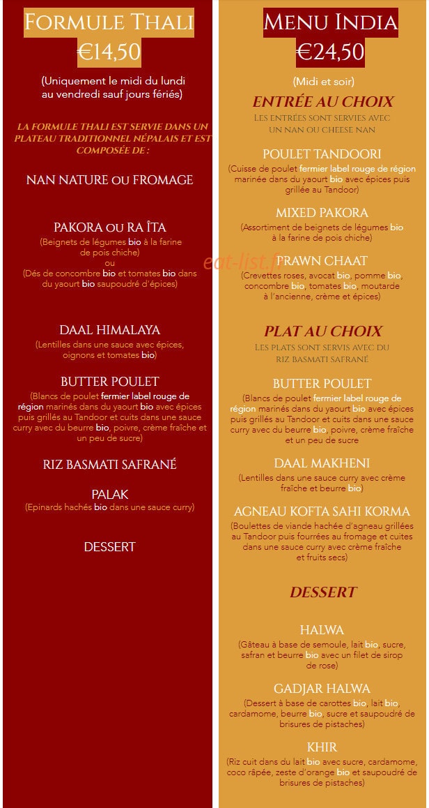 Restaurant Himalaya — carte page 1
