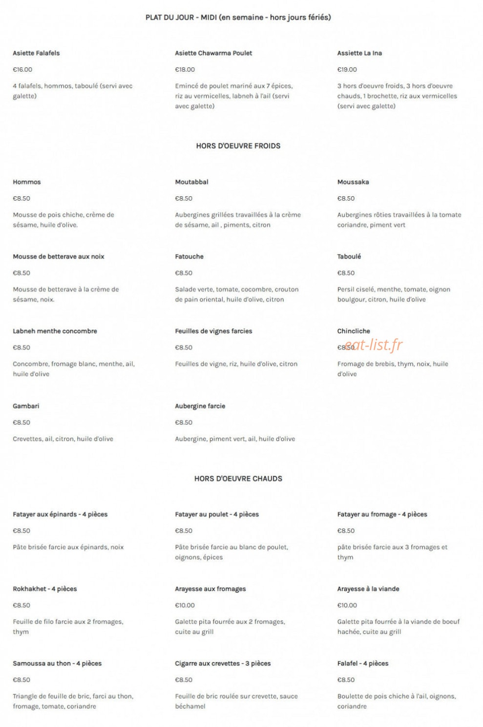 Restaurant La-Ina — carte page 1