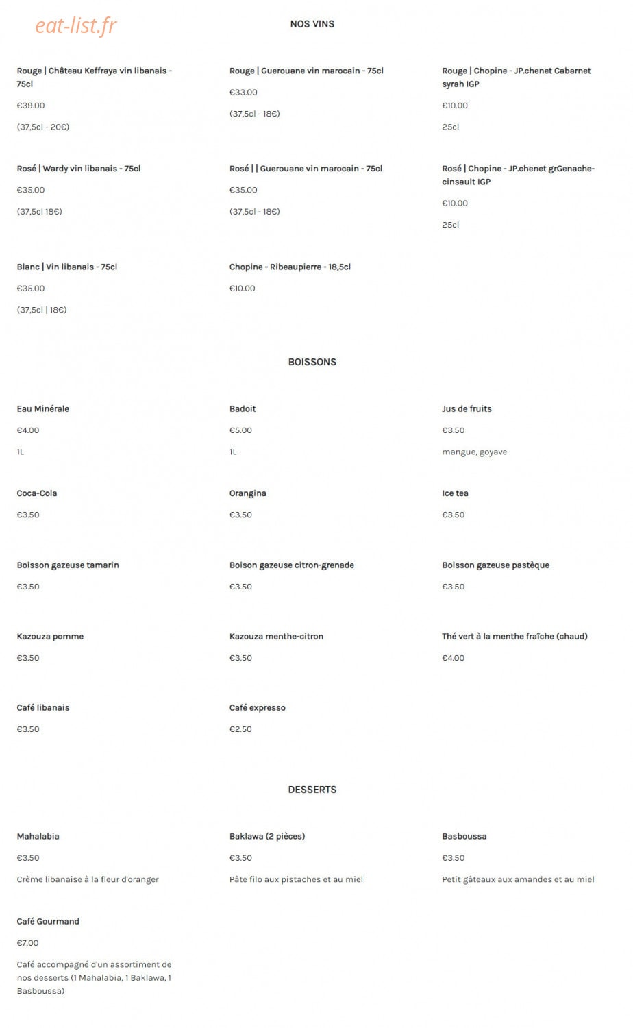 Restaurant La-Ina — carte page 3