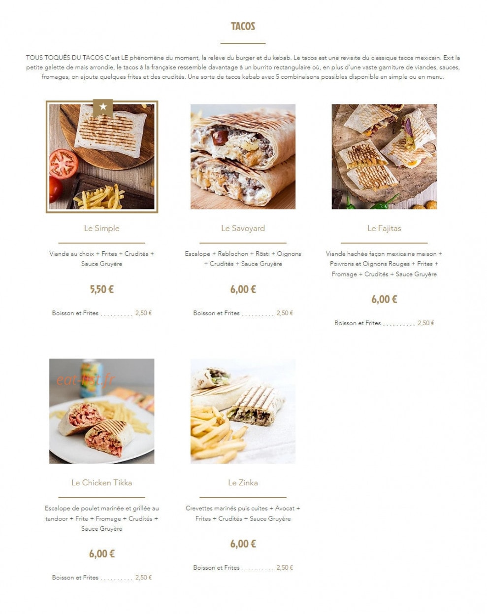 Snack Tandoori de l'Etoile — carte page 1
