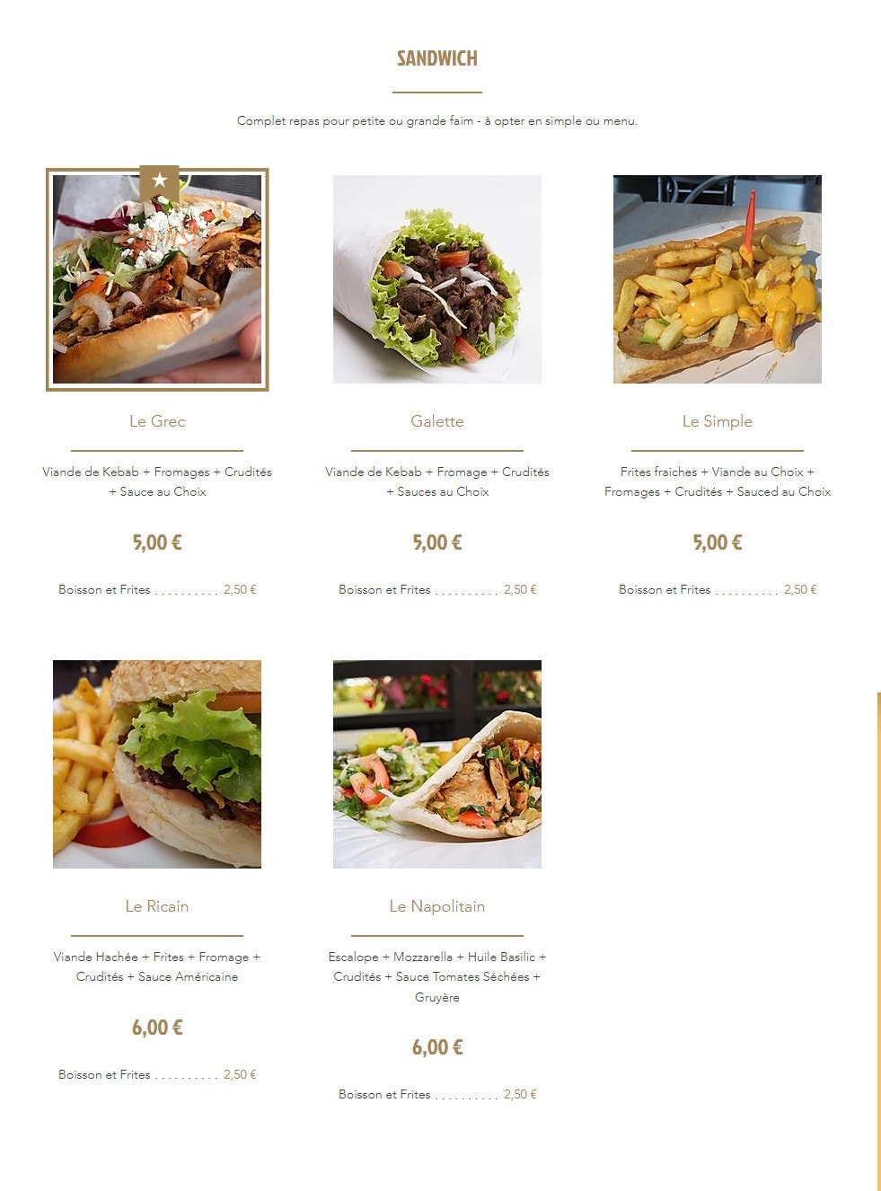 Snack Tandoori de l'Etoile — carte page 2