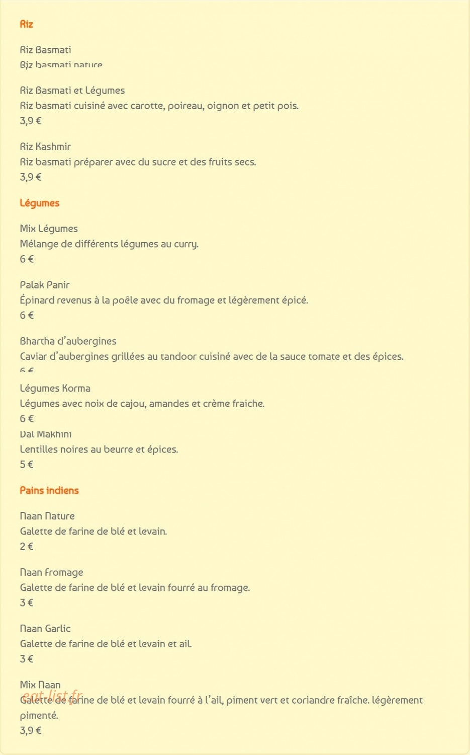 Tandoori Corner — carte page 3