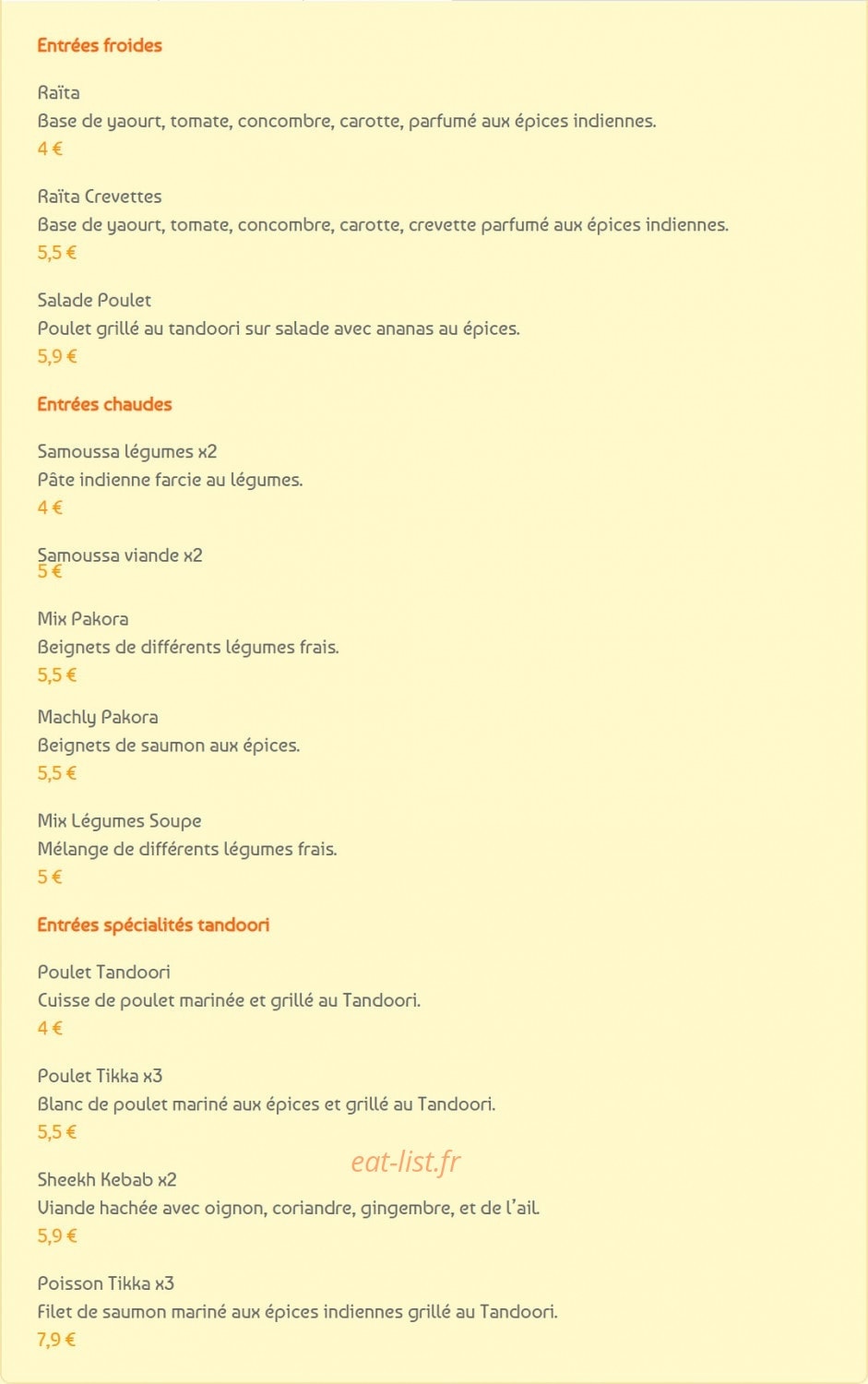 Tandoori Corner — carte page 1