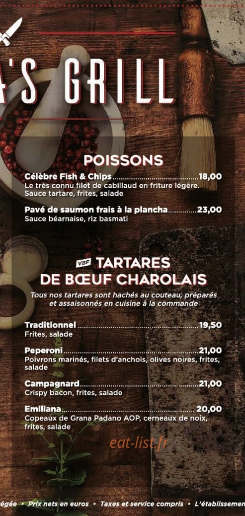 Carte et menu de Victoria's Grill à Etrembieres — Les poissons et tartares