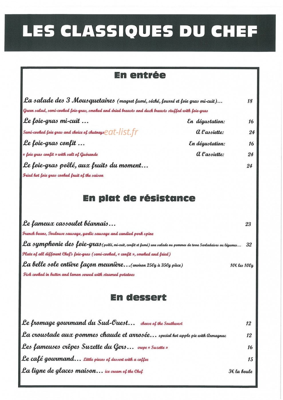 Auberge De maison Rouge — carte page 3