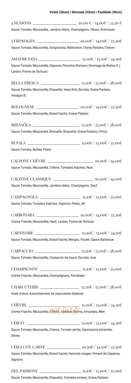 Pizzeria 56 — carte page 3