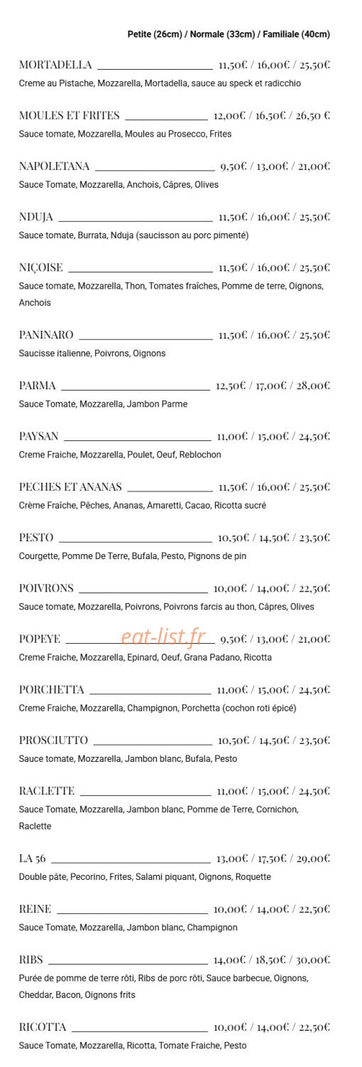 Pizzeria 56 — carte page 2