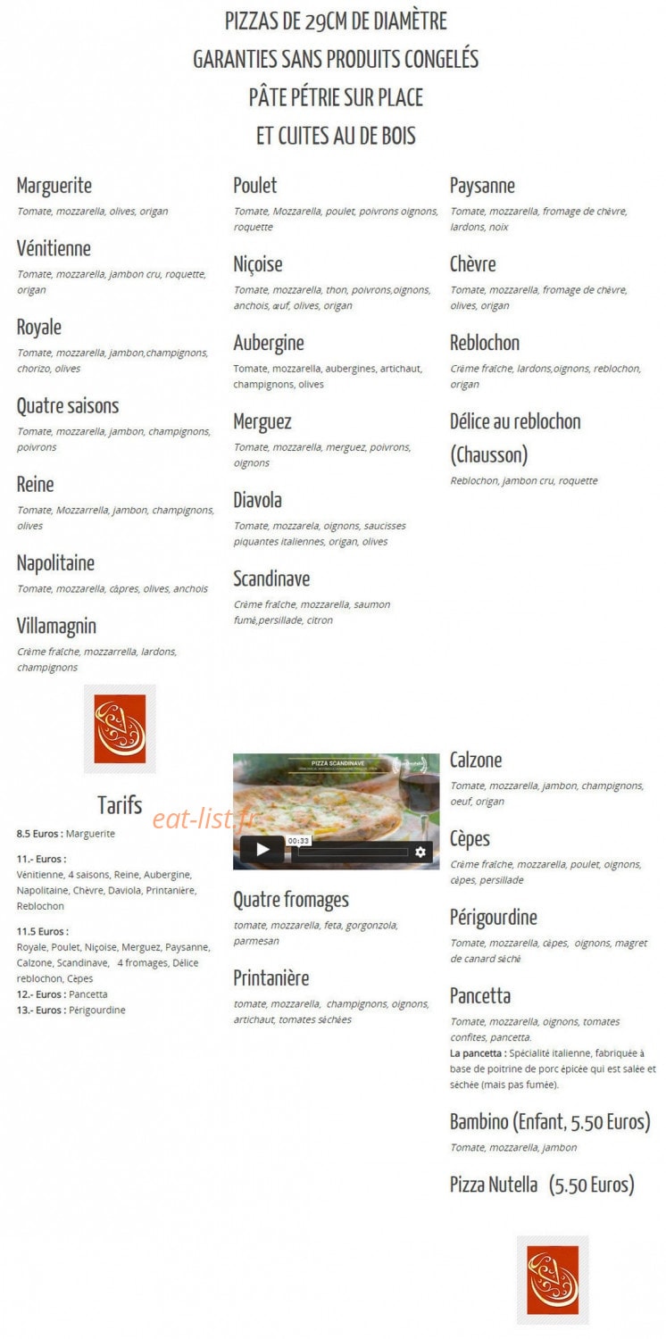 Carte et menu de Chez Felix à Ville la Grand — Les pizzas