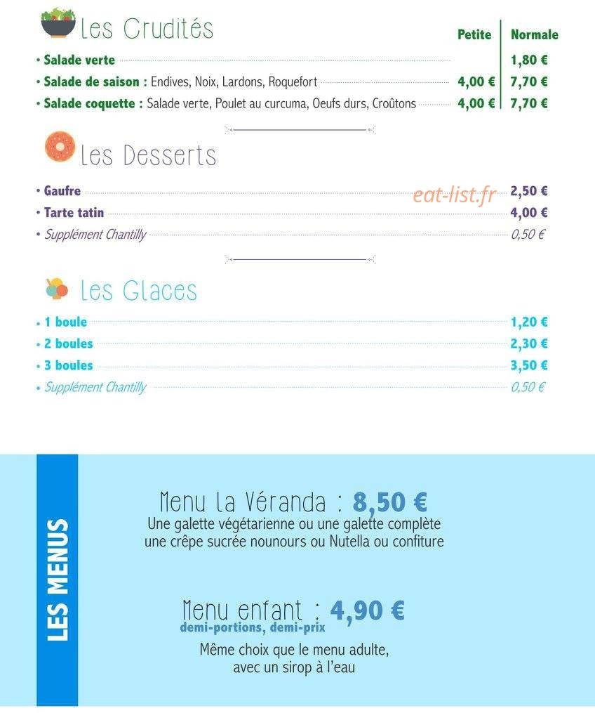 Carte et menu de La Véranda Villa Magna à Ville la Grand — Les crudités, desserts et glaces