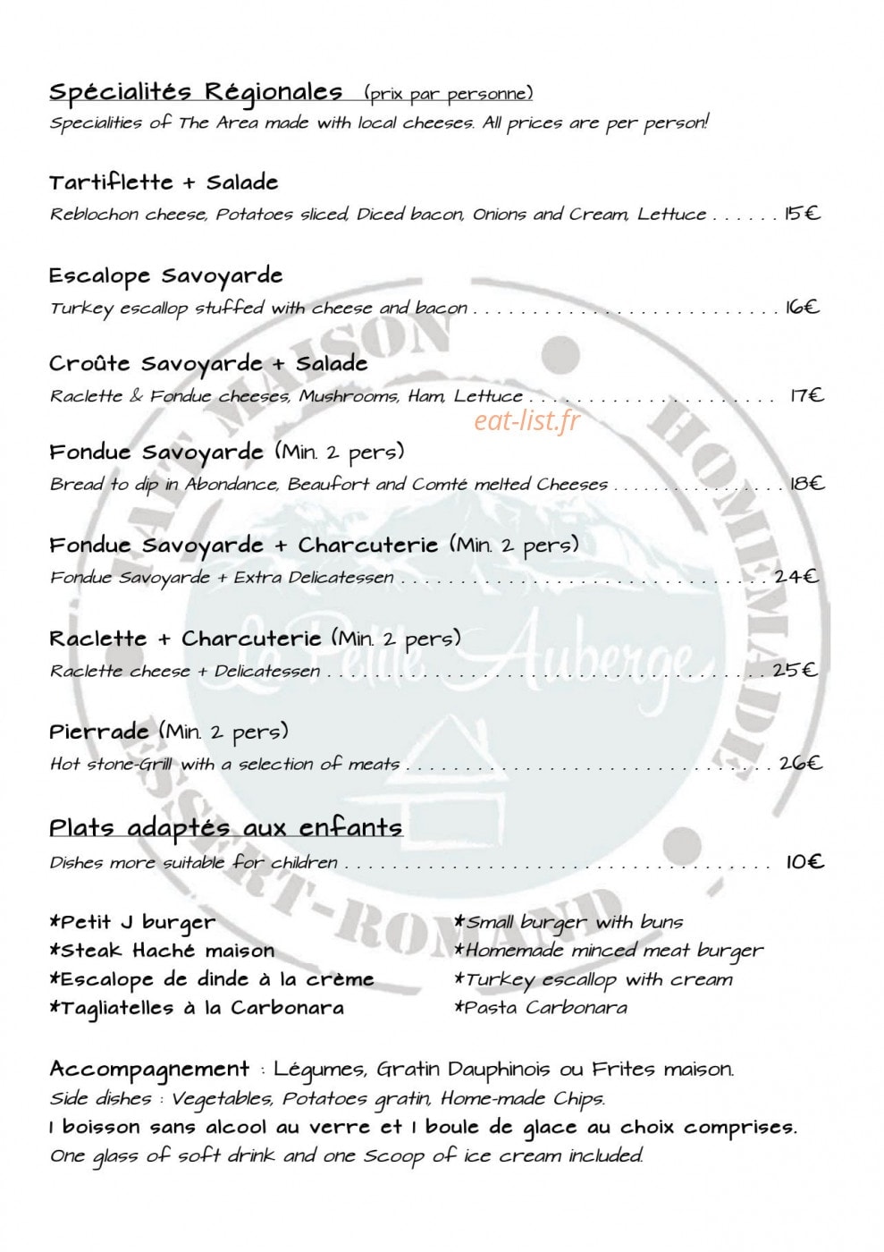 La Petite Auberge — carte page 3