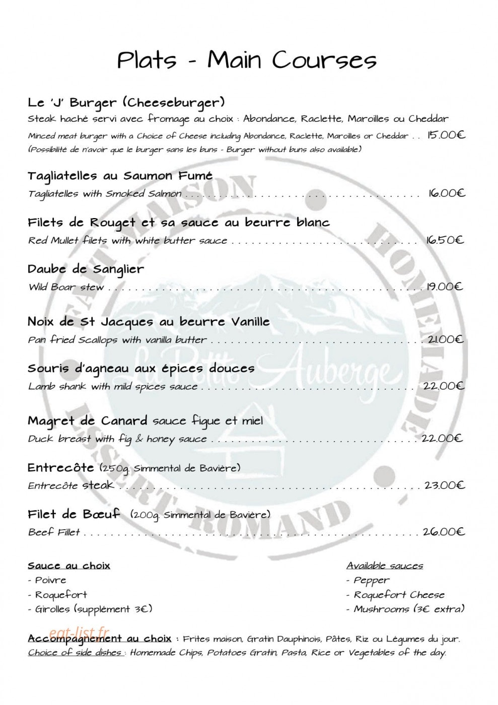 La Petite Auberge — carte page 2