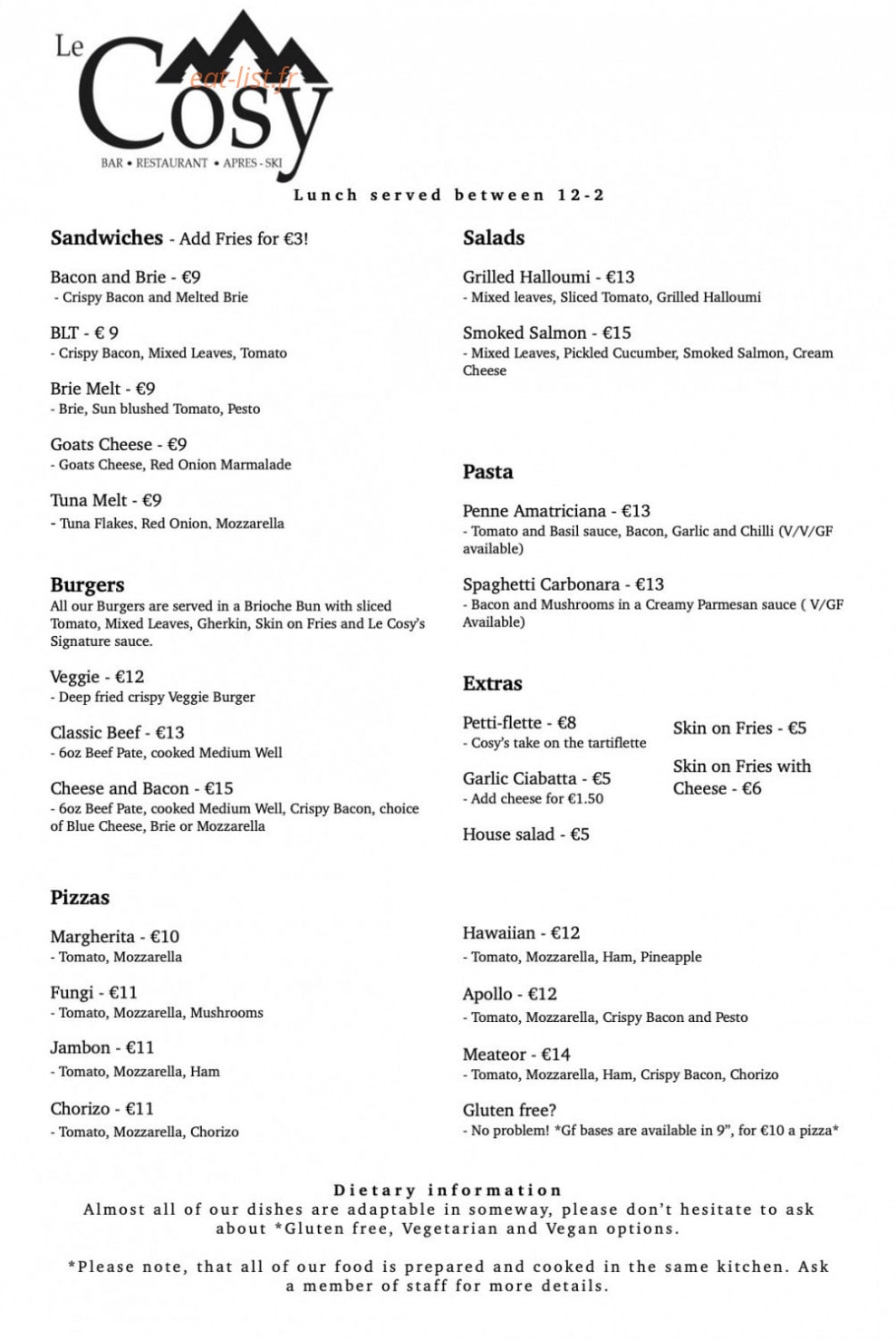 Le Cosy — carte page 1