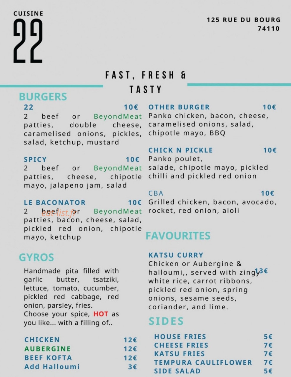 Cuisine 22 — carte page 1