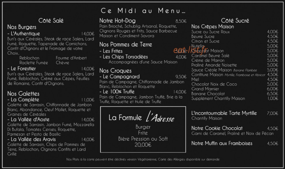 L’Adresse By Les Prodains — carte page 1