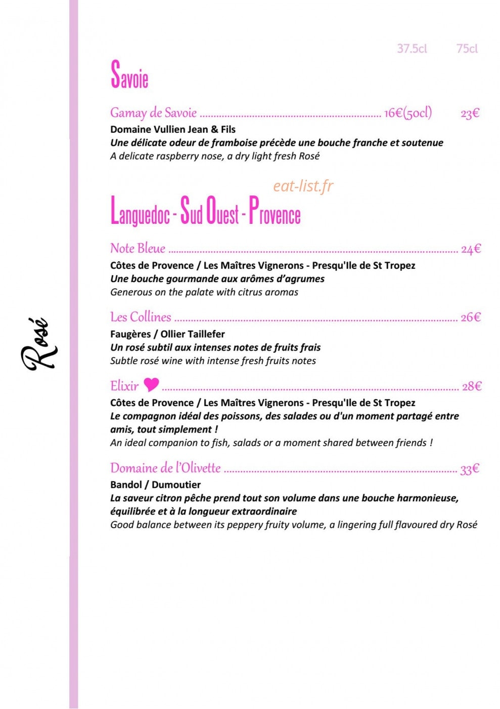 Le Clin d'Oeil — carte page 18