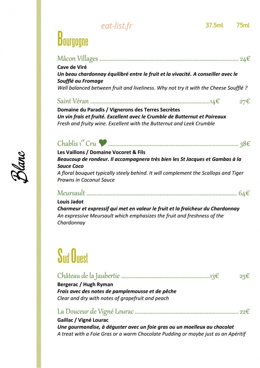 Le Clin d'Oeil — carte page 9