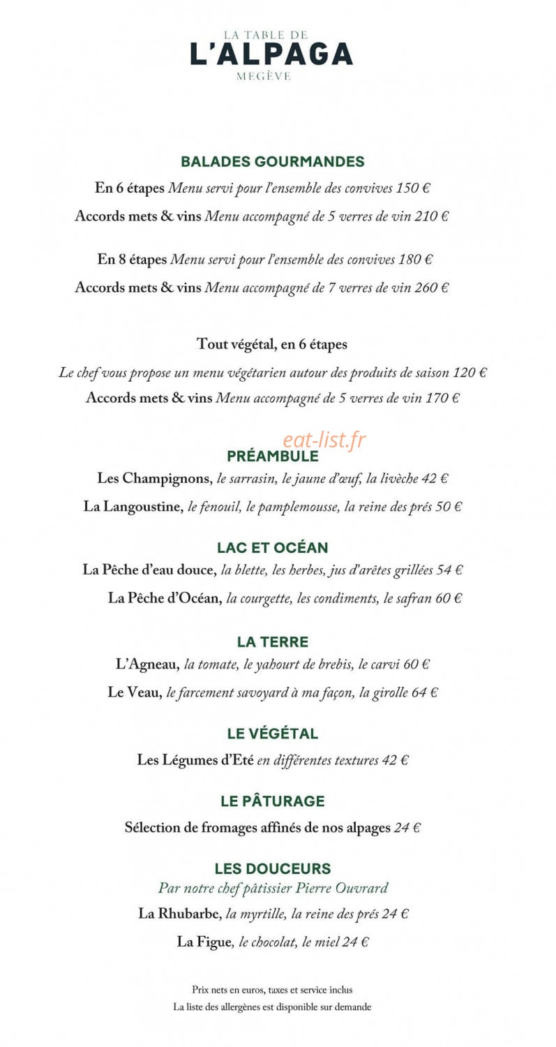 Le Bistrot de l'Alpaga — carte page 1
