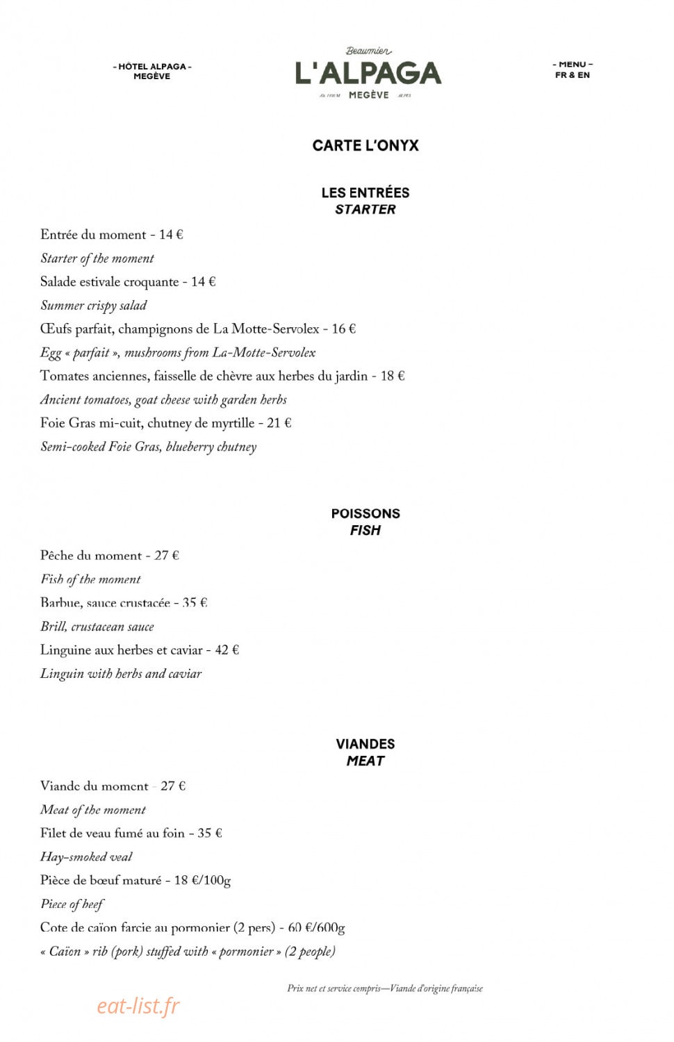 Le Bistrot de l'Alpaga — carte page 2