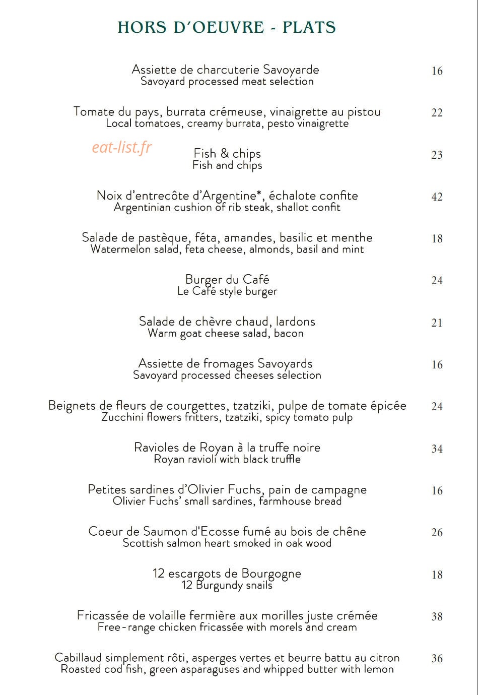 Le Café Megève — carte page 1