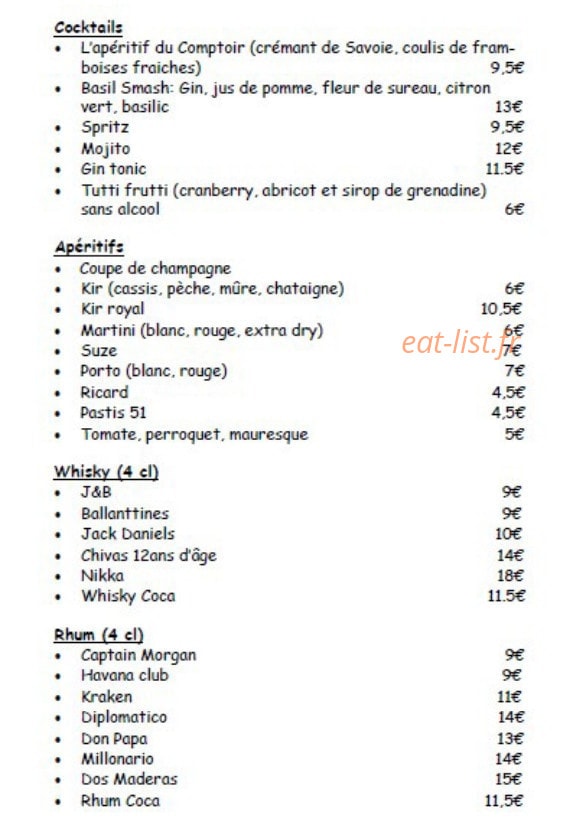 Le Comptoir d'Alice — carte page 6