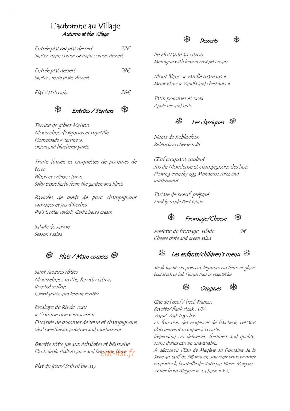 Le Flocons Village — carte page 1