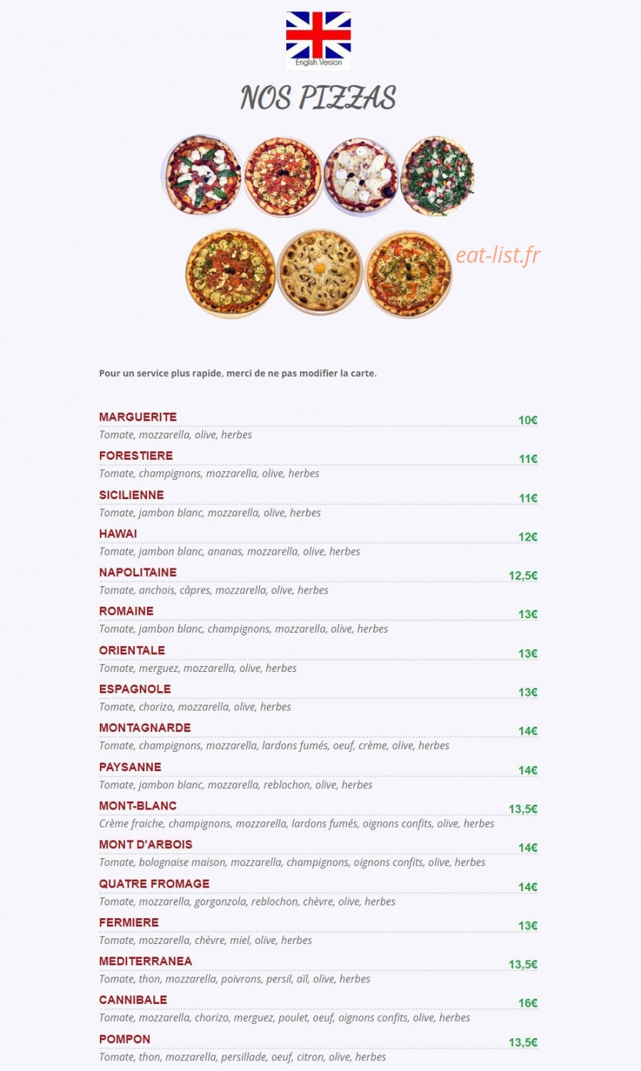Le Pizzaïolo — carte page 1