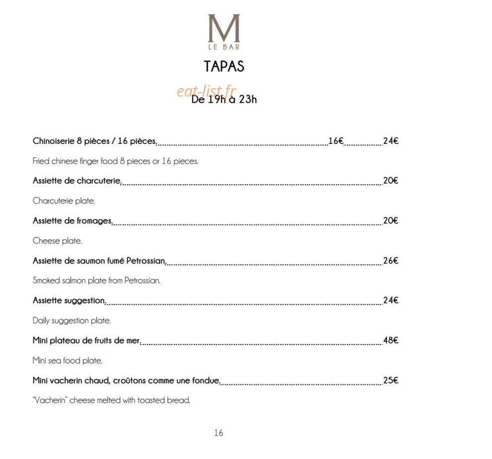 M de Megève — carte page 16