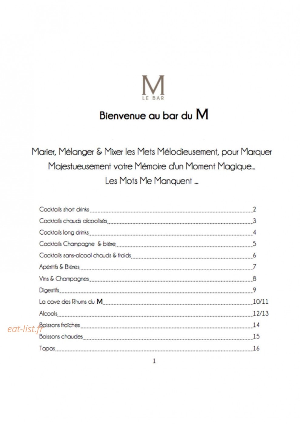 M de Megève — carte page 1