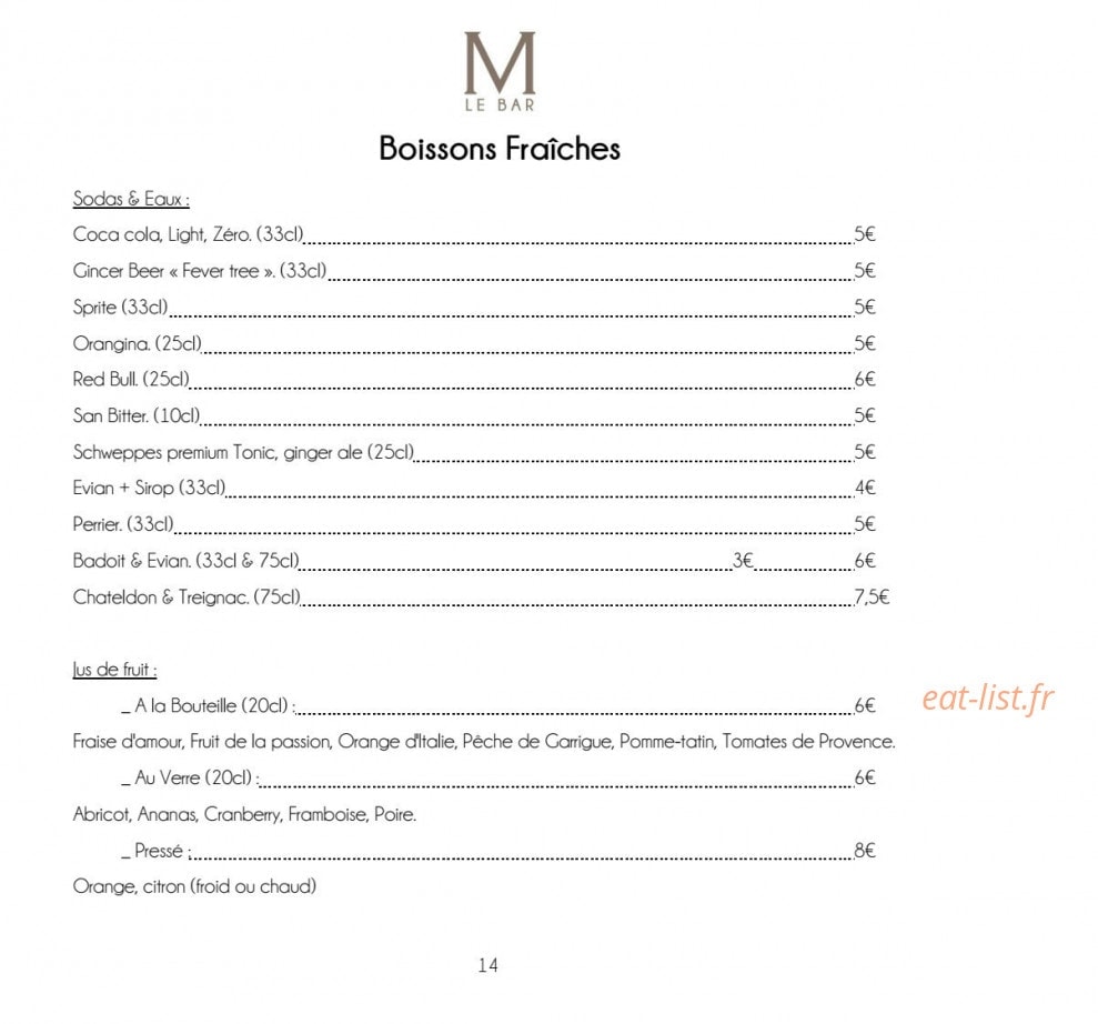 M de Megève — carte page 14