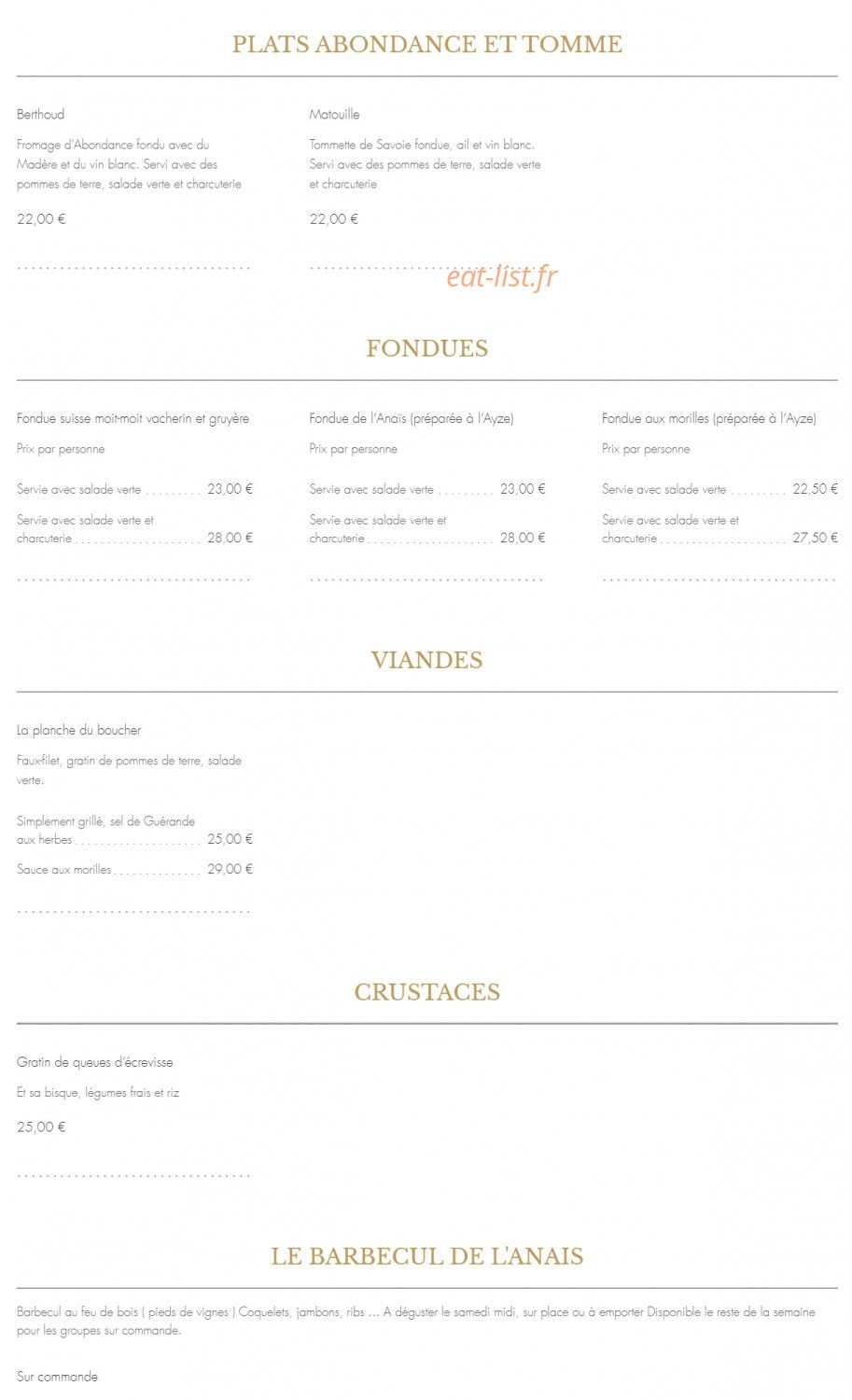 Auberge d'Ayze Chez l'Anais — carte page 4