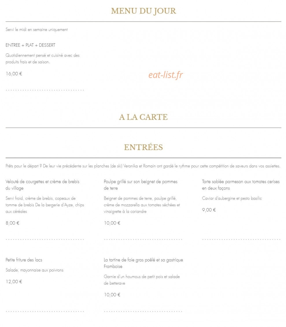 Auberge d'Ayze Chez l'Anais — carte page 1