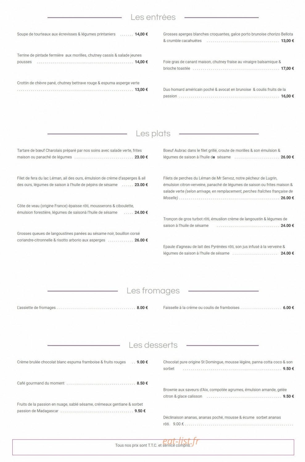 Restaurant des Alpes — carte page 1