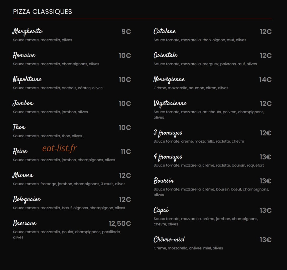 Solana Pizza — carte page 1
