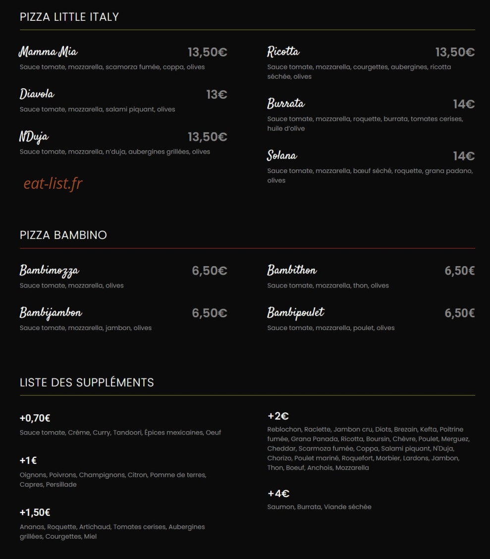Solana Pizza — carte page 3
