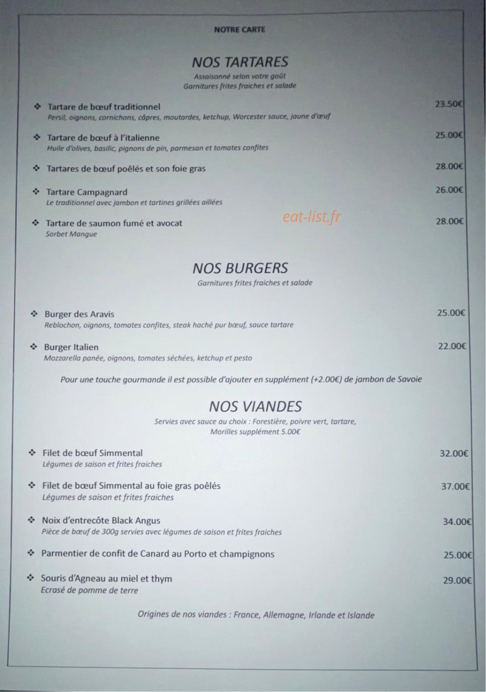 Auberge De Contamine — carte page 3