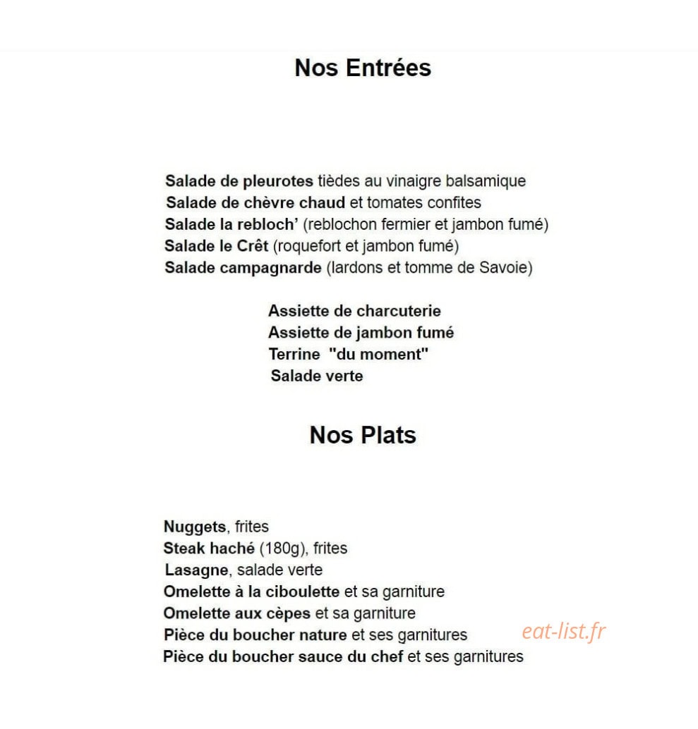 Restaurant Le Cret Chez Suzanne — carte page 1