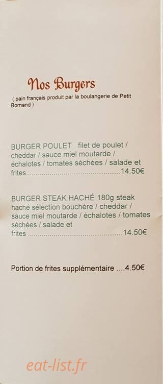 Carte et menu de Le baroté des Alpes à Le Petit Bornand les Glie — Les burgers
