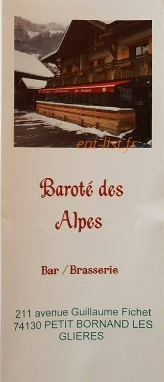 Carte et menu Le baroté des Alpes Le Petit Bornand les Glie