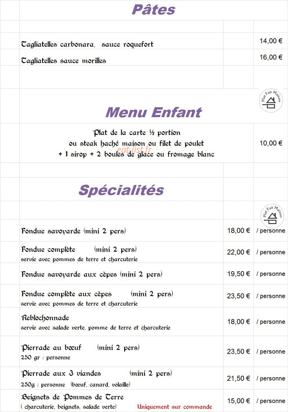Le Petit Fourneau — carte page 2