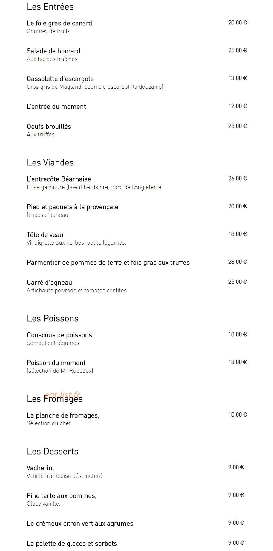 Le Bistro du Capucin Gourmand — carte page 2